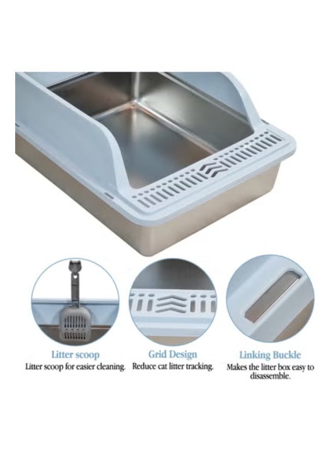 NNC PETS Stainless steel cat litter box for Indoor/Outdoor use, Durable Semi-enclosed cat toilet with High fence, Litter scoop, Non-stick, Grid design, and Detachable design, Easy to clean, 50 cm (Blue) - Image 3