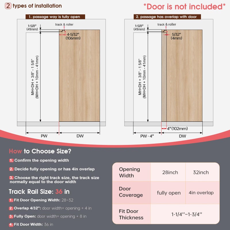 CEAKIAN 36" Concealed Sliding Barn Door Hardware Kit with Soft Close Mechanism for 28in Passage Opening, Hidden Sliding Door Hardware, Trackless Rails, Wall Mount for Interior Wooden Doors (NO Door) - Image 2