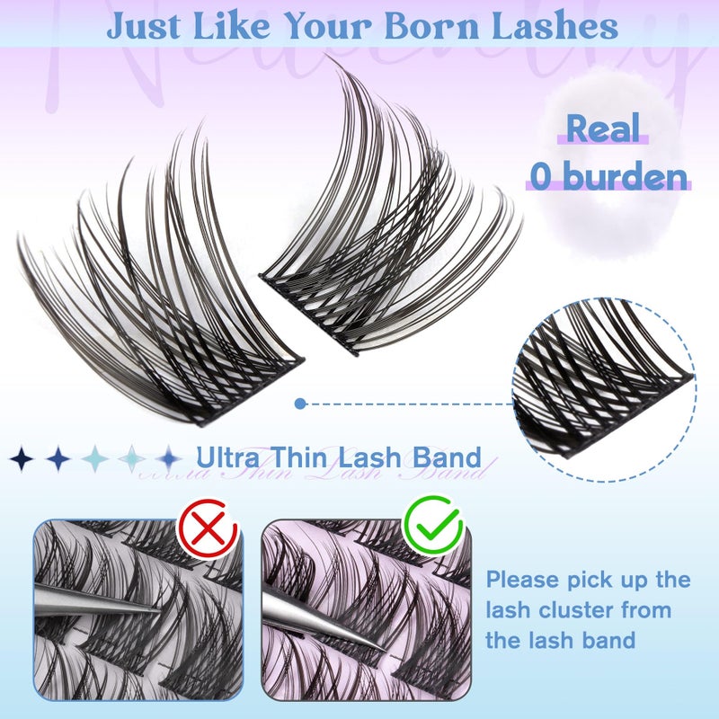 Newcally Cluster Lashes Wispy Natural Eyelash Clusters DIY Lash Extension C-curly Cluster Eyelash Extension 10-16MM Individual Lashes Thin Lash Band by Newcally - Image 4