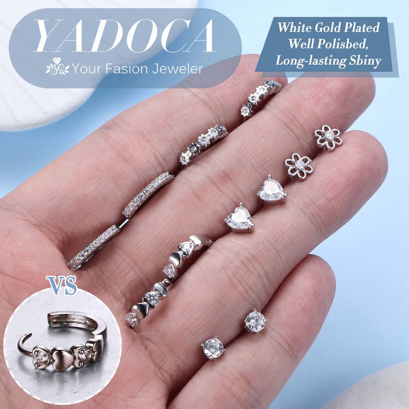 YADOCA ðŸµðŸ®ðŸ± ð—¦ð˜ð—²ð—¿ð—¹ð—¶ð—»ð—´ ð—¦ð—¶ð—¹ð˜ƒð—²ð—¿ Earrings for Girls Women - Hypoallergenic Cute Kids Toddler Earrings - White Cubic Zirconia Earring Studs Hoop Set for Sensitive Ears - Image 5
