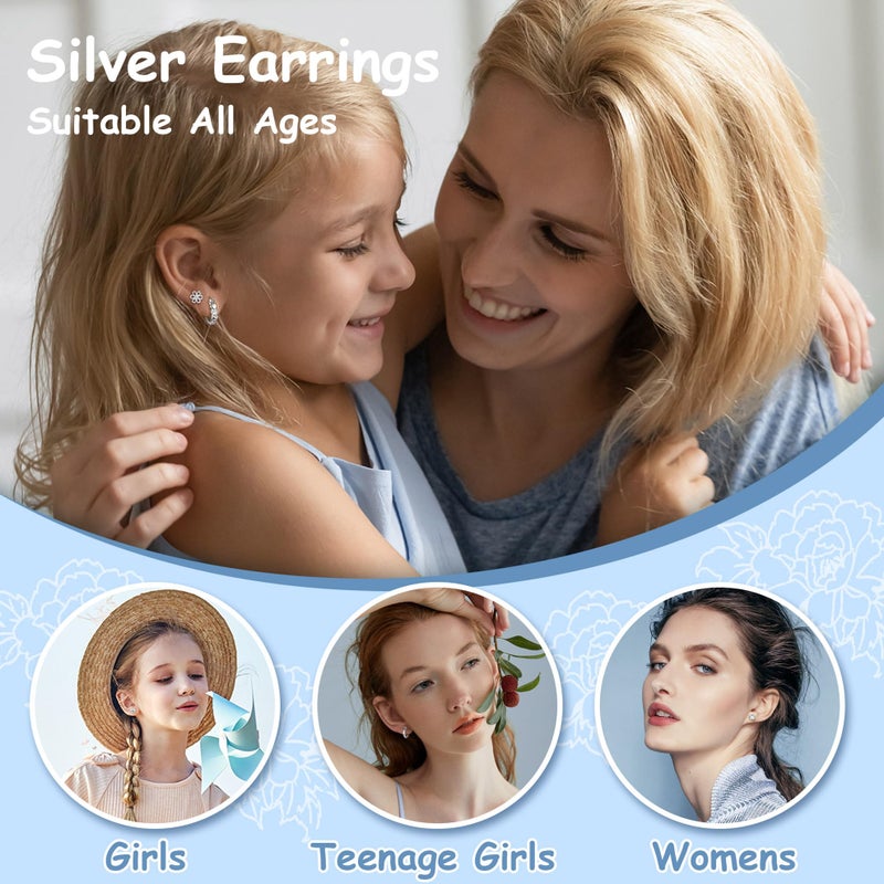 YADOCA ðŸµðŸ®ðŸ± ð—¦ð˜ð—²ð—¿ð—¹ð—¶ð—»ð—´ ð—¦ð—¶ð—¹ð˜ƒð—²ð—¿ Earrings for Girls Women - Hypoallergenic Cute Kids Toddler Earrings - White Cubic Zirconia Earring Studs Hoop Set for Sensitive Ears - Image 2