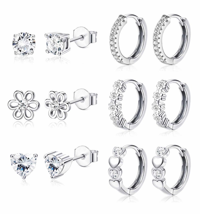 YADOCA ðŸµðŸ®ðŸ± ð—¦ð˜ð—²ð—¿ð—¹ð—¶ð—»ð—´ ð—¦ð—¶ð—¹ð˜ƒð—²ð—¿ Earrings for Girls Women - Hypoallergenic Cute Kids Toddler Earrings - White Cubic Zirconia Earring Studs Hoop Set for Sensitive Ears - Image 1
