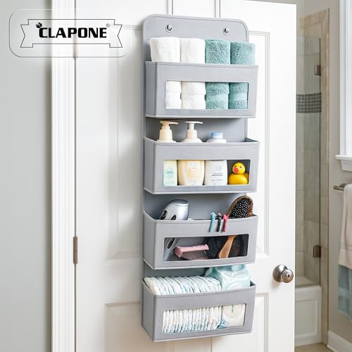 CLAPONE Over the Door Organizer/Large Pockets – Anti-Tilt Hanging Storage for Bedroom/Closet Door Storage/Bathroom/Pantry/Nursery/Bedroom (Light Grey, 4 Shelf Hanging Door) - Image 5