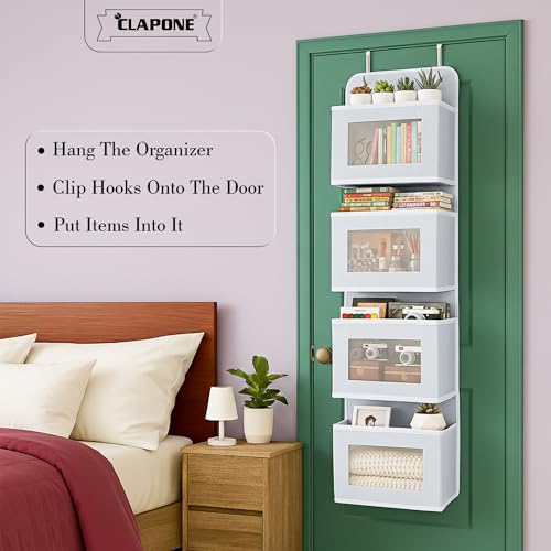 CLAPONE Over the Door Organizer/Large Pockets – Anti-Tilt Hanging Storage for Bedroom/Closet Door Storage/Bathroom/Pantry/Nursery/Bedroom (Light Grey, 4 Shelf Hanging Door) - Image 4