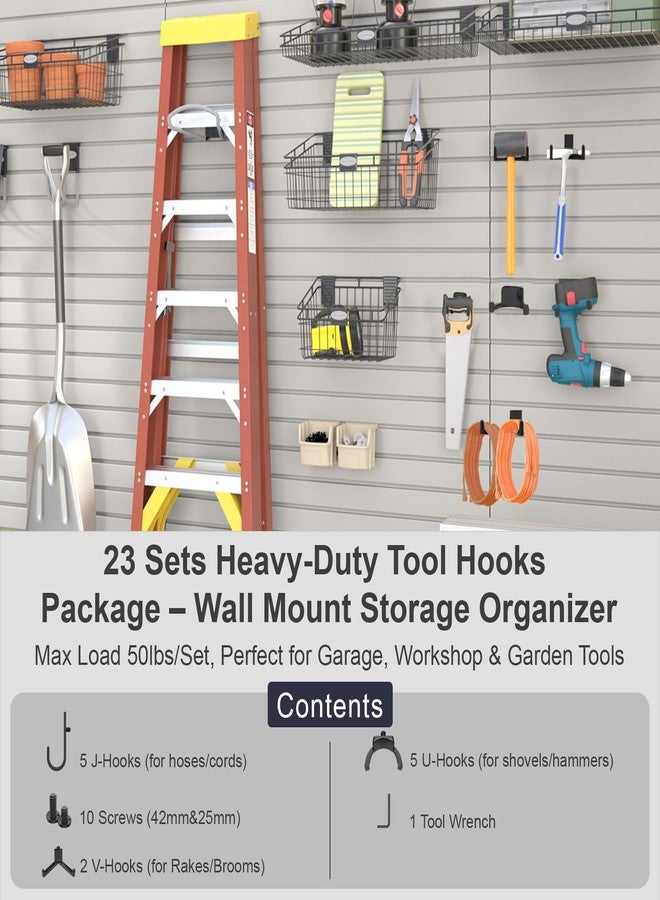 AccEncyc 23 Piece Shed Storage Hooks Kit, Heavy Duty J/U/V Shape Tool Hangers with Screws, Compatible with Suncast, Craftsman Shed Shelves & Accessories - Image 4