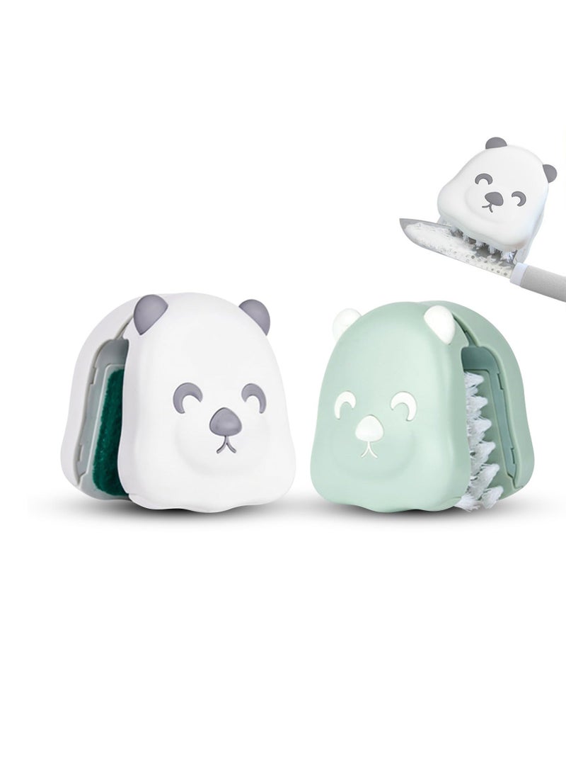 Y&D Knife Cleaner, 2PCS ABS Cutlery Bear Shape Blade Non-Slip Brush, Double Sided Bristle Scrubber for Kitchen Chopsticks Fork Spoon Knives Washing (White, Green)  - Image 1