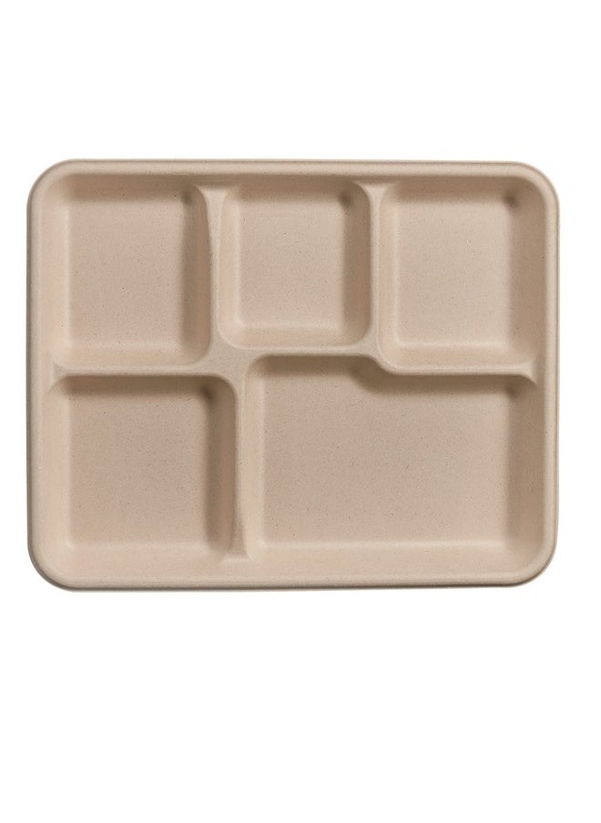 Comfy Package Comfy Package [125 Count 100% Compostable 5 Compartment Plates Disposable - 10 Inch Kraft Paper Plates, Eco-Friendly Sugarcane Trays -Brown Unbleached  - Image 2