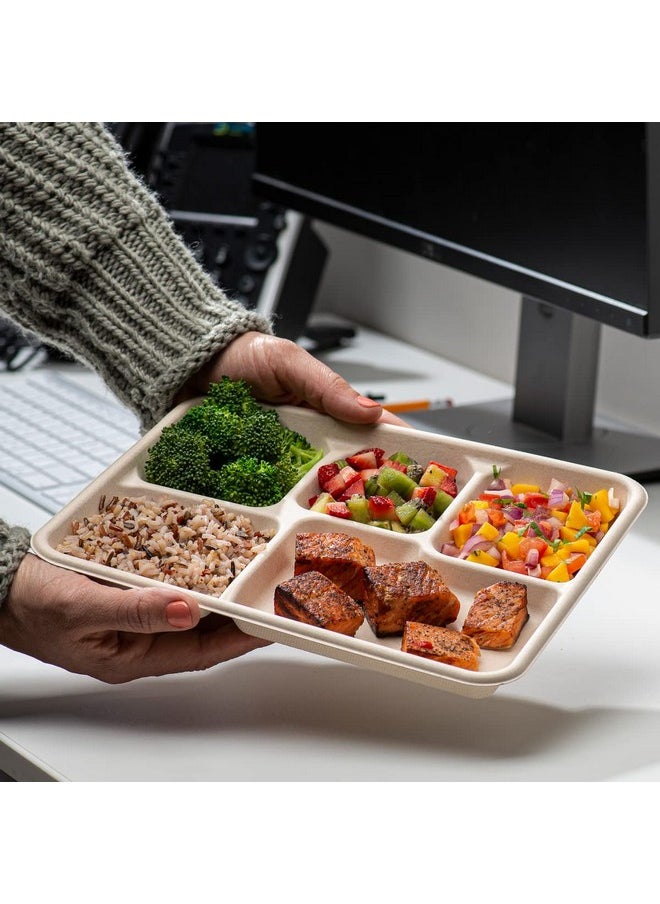 Comfy Package Comfy Package [125 Count 100% Compostable 5 Compartment Plates Disposable - 10 Inch Kraft Paper Plates, Eco-Friendly Sugarcane Trays -Brown Unbleached  - Image 5