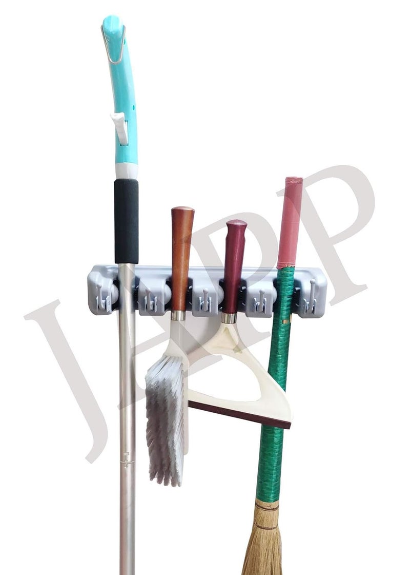 JAPP New Wall Mounted Brush Broom and Mop HolderMagic Holder Storage Tidy Organiser 4 Positions 5 Hooks Wall Rack ABS PLASTIC GREY COLOR - Image 4