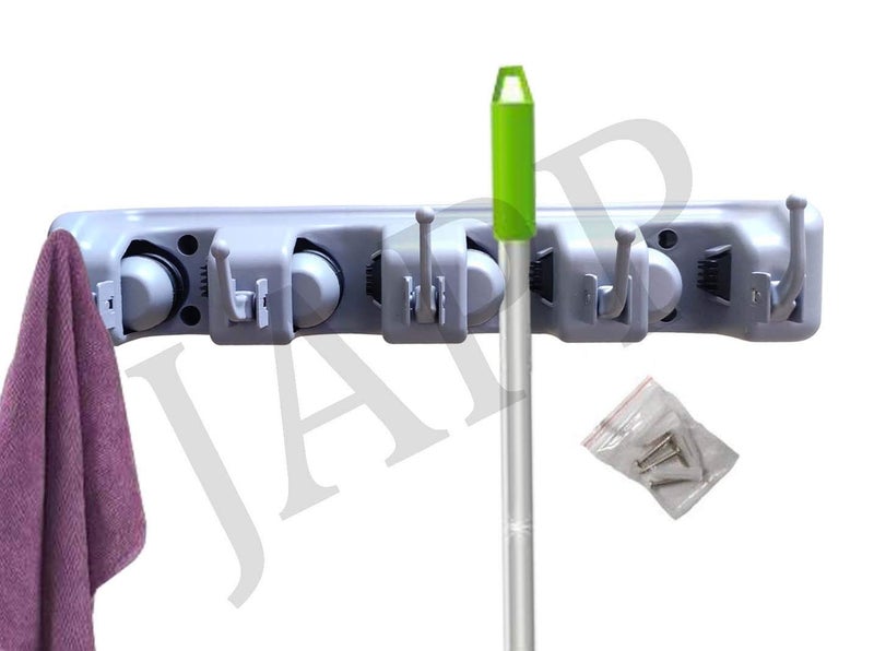 JAPP New Wall Mounted Brush Broom and Mop HolderMagic Holder Storage Tidy Organiser 4 Positions 5 Hooks Wall Rack ABS PLASTIC GREY COLOR - Image 2