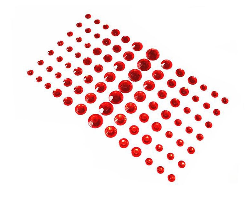 Elandy 1Sheet91PCS 5MM8MM10MM12MM Assorted Size SelfAdhesive Craft Jewels Flatback Rhinestone Crystal Gems Stickers for Crafts Body Eyes Nail Makeup Festival Carnival Red