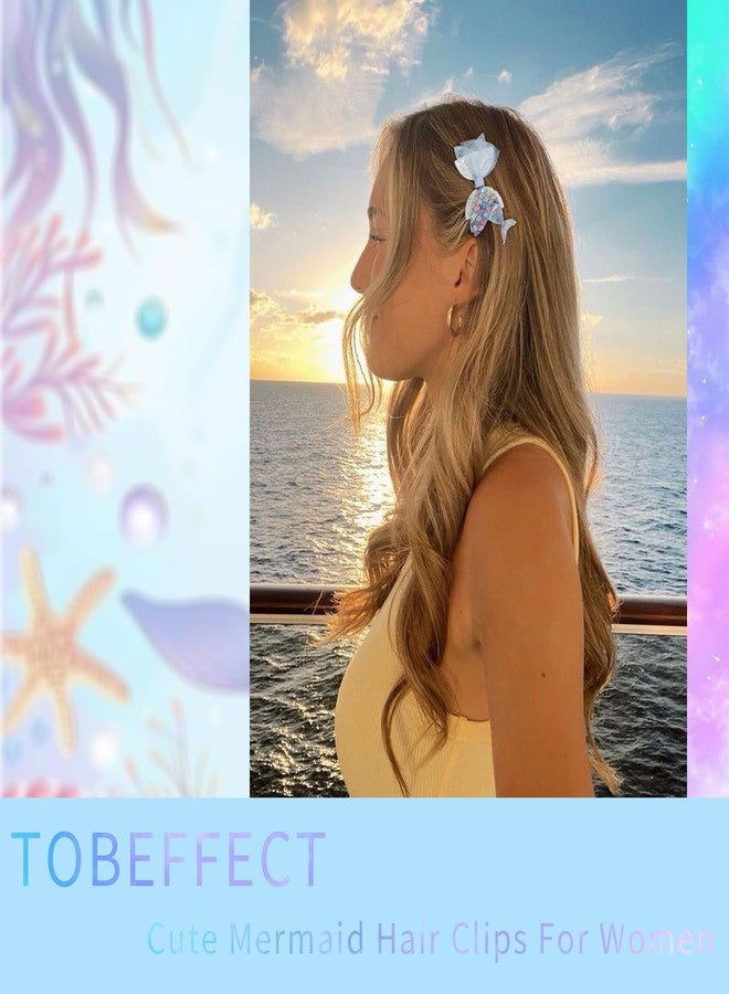 Tobeffect Mermaid Bow Hair Clips for Women, 3 Pcs Sparkly Cute Bow Alligator Hair Clips, Kawaii Decorative Pearl Sequin Hair Accessories - Image 4