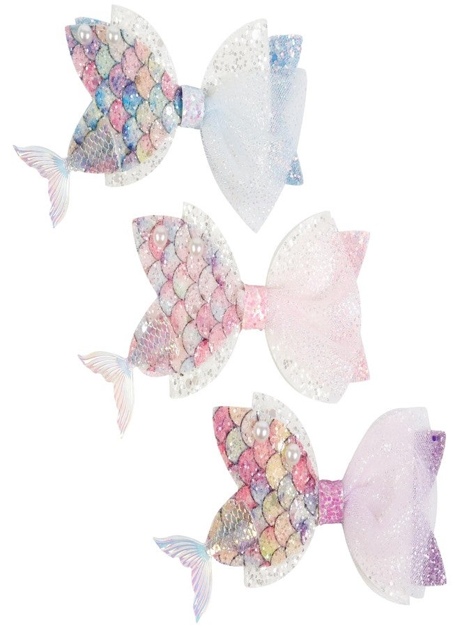 Tobeffect Mermaid Bow Hair Clips for Women, 3 Pcs Sparkly Cute Bow Alligator Hair Clips, Kawaii Decorative Pearl Sequin Hair Accessories - Image 1