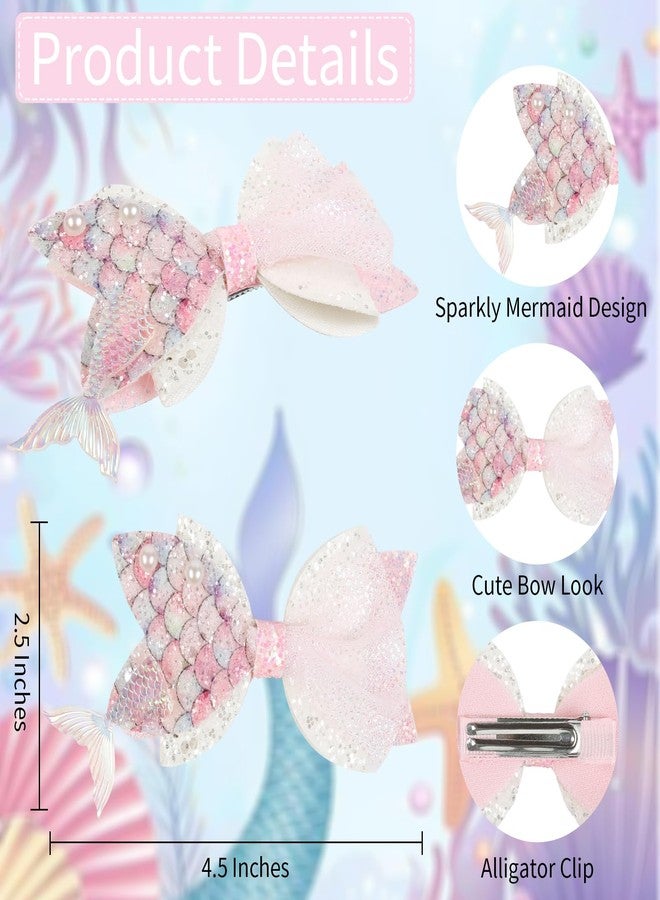 Tobeffect Mermaid Bow Hair Clips for Women, 3 Pcs Sparkly Cute Bow Alligator Hair Clips, Kawaii Decorative Pearl Sequin Hair Accessories - Image 2
