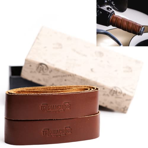 Trip Machine Company Motorcycle Handle bar Leather Grip Wraps - Universal Grips Accelerator Custom Cover wrap Set for Bike Handlebar (Cognac) - Image 1