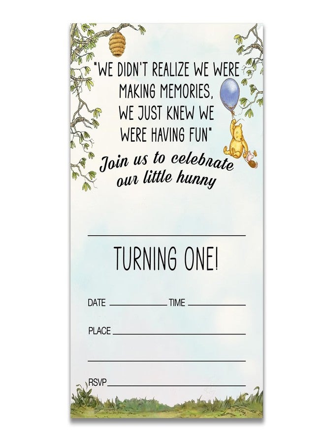 Dolimifa Vintage Winnie the Pooh 1st First Birthday Invitations Fill in Style Classic Little Hunny Pooh Bear 1st Birthday Invites, 20 Count With Envelopes - Image 2