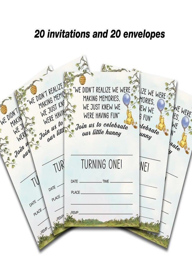 Dolimifa Vintage Winnie the Pooh 1st First Birthday Invitations Fill in Style Classic Little Hunny Pooh Bear 1st Birthday Invites, 20 Count With Envelopes - Image 4