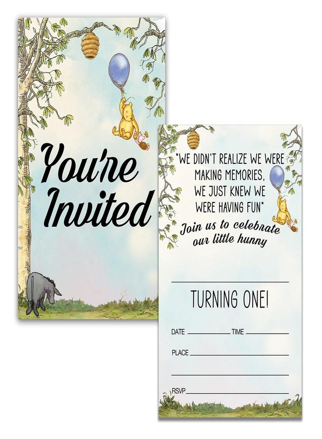 Dolimifa Vintage Winnie the Pooh 1st First Birthday Invitations Fill in Style Classic Little Hunny Pooh Bear 1st Birthday Invites, 20 Count With Envelopes - Image 3