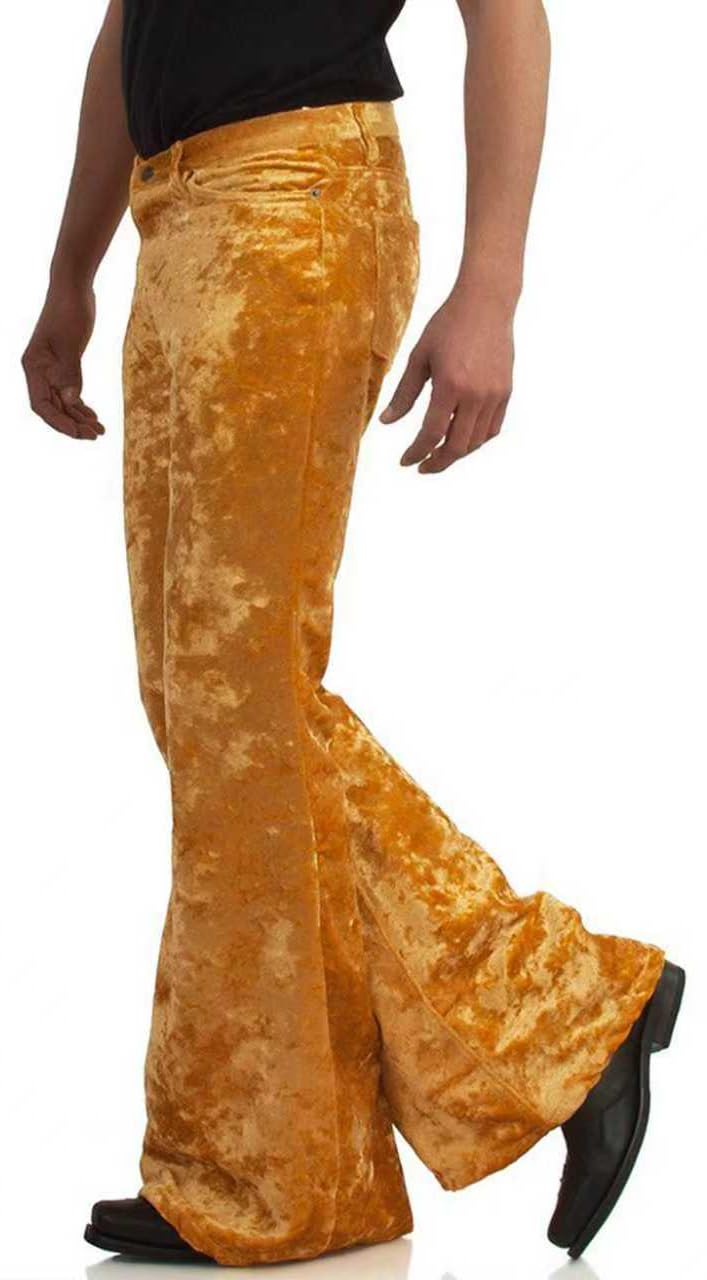 EVEDESIGN Mens Bell Bottom Velvet Pants 60s 70s Disco Outfits for Men Vintage Flared Jeans Gold - Image 4