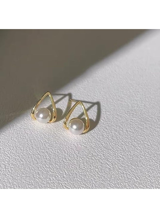 قطرة ماء مجوفة بسيطة مع أقراط مسمار تصميم اللؤلؤ المقلد مجوهرات سبائك الزنك أسلوب ترفيهي أنيق للنساء هدية - Image 3