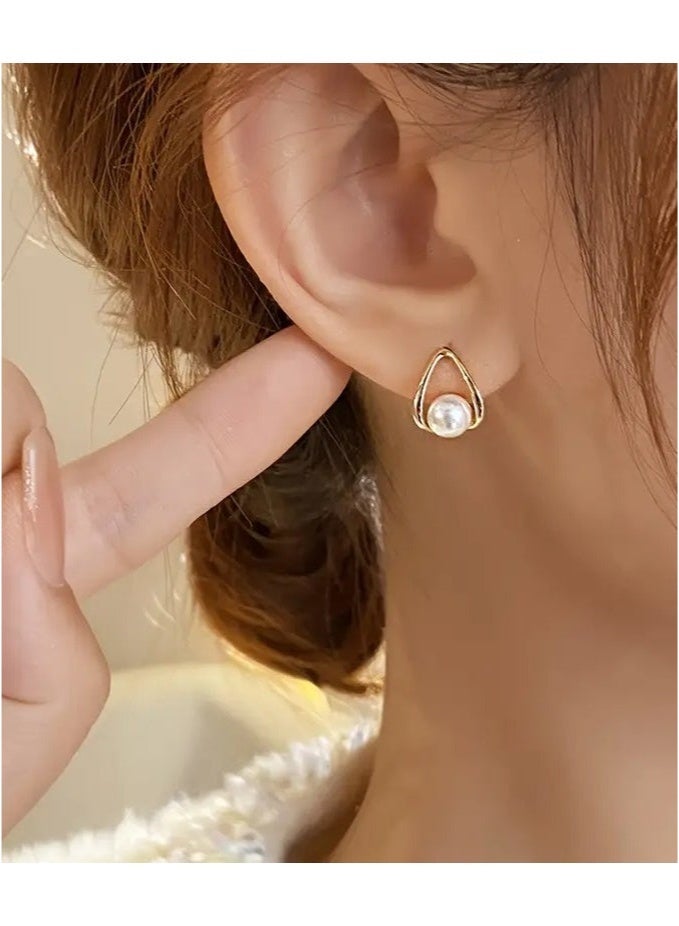 قطرة ماء مجوفة بسيطة مع أقراط مسمار تصميم اللؤلؤ المقلد مجوهرات سبائك الزنك أسلوب ترفيهي أنيق للنساء هدية - Image 4