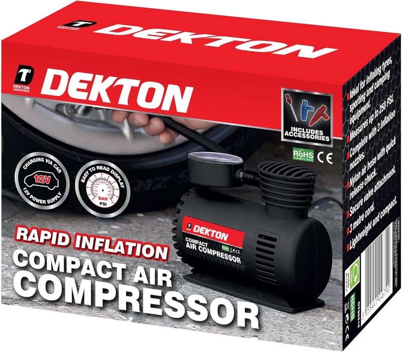 Dekton Compact Air Compressor for Rapid Inflation - 12V, 250 PSI - Image 1