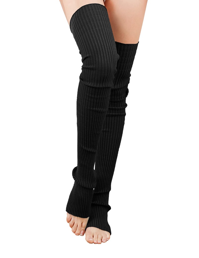 v28 Women Girls Thigh High Neon Ribbed Long 80s 90s Party Skating Leg Warmers (One Size, Hole86 -Black) - Image 2