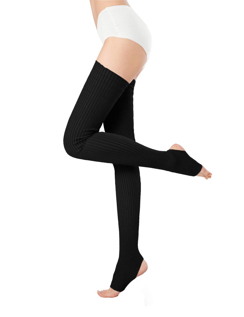 v28 Women Girls Thigh High Neon Ribbed Long 80s 90s Party Skating Leg Warmers (One Size, Hole86 -Black) - Image 1