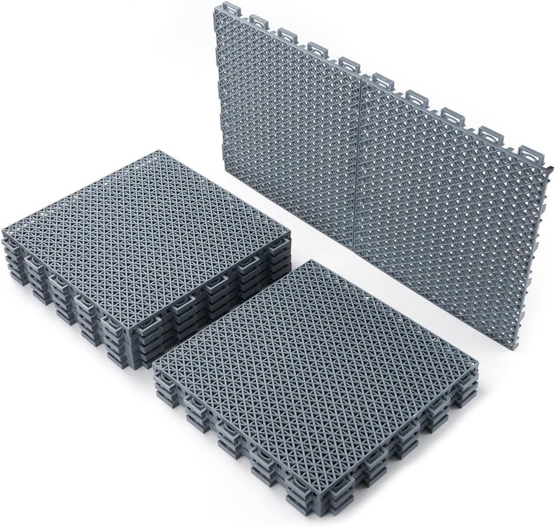 Romlits Fast-Drying Outdoor Decking for Garden, Kennel, Storage Shed, Basement, Garage, Patio, Bathroom, 10 PCS 12''x12''x0.59'' Heavy-Duty Interlocking Decking Tiles, Maximum Bearing Capacity up to 6613 LBs - Image 1