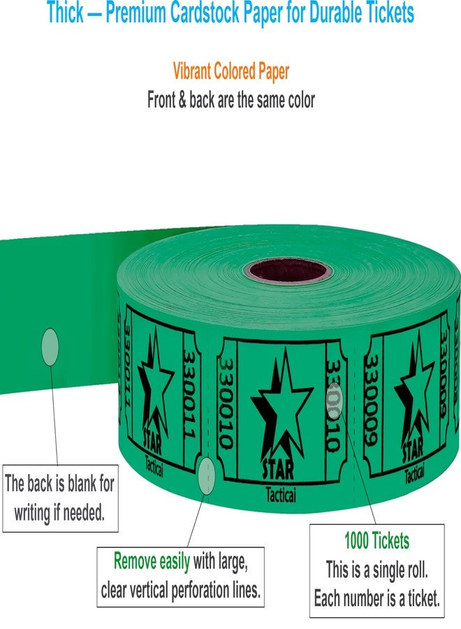 Tacticai 1000 Raffle Tickets, Star, Green (1 of 8 Colors), Single Roll, Ticket for Events, Entry, Class Reward, Fundraiser & Prizes - Image 2