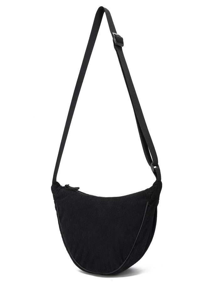 YIKOEE Crescent Bag for Women Men Small Sling Crossbody Bag with Half Moon Shape, Black-corduroy, Small - Image 1