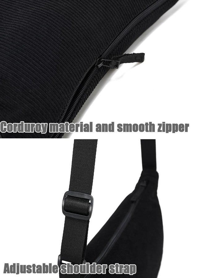 YIKOEE Crescent Bag for Women Men Small Sling Crossbody Bag with Half Moon Shape, Black-corduroy, Small - Image 4