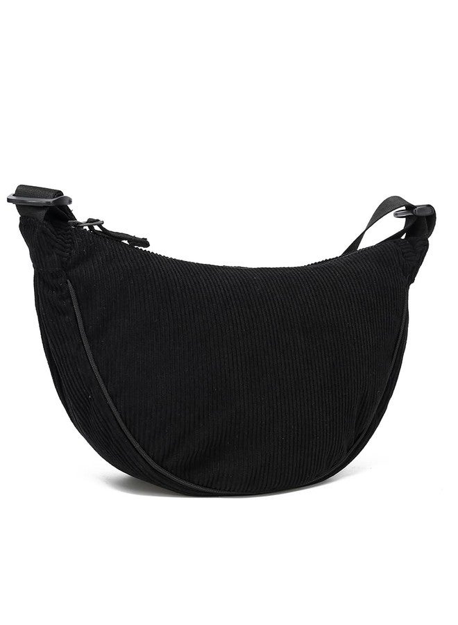 YIKOEE Crescent Bag for Women Men Small Sling Crossbody Bag with Half Moon Shape, Black-corduroy, Small - Image 2