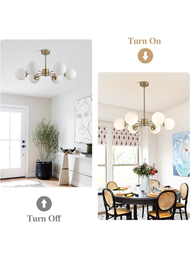 Modern Brass Globe Chandelier Ceiling Light – Gold Pendant Lighting with Frosted Glass Balls, Mid-Century Contemporary Hanging Light for Living Room, Dining Room & Bedroom - Image 4