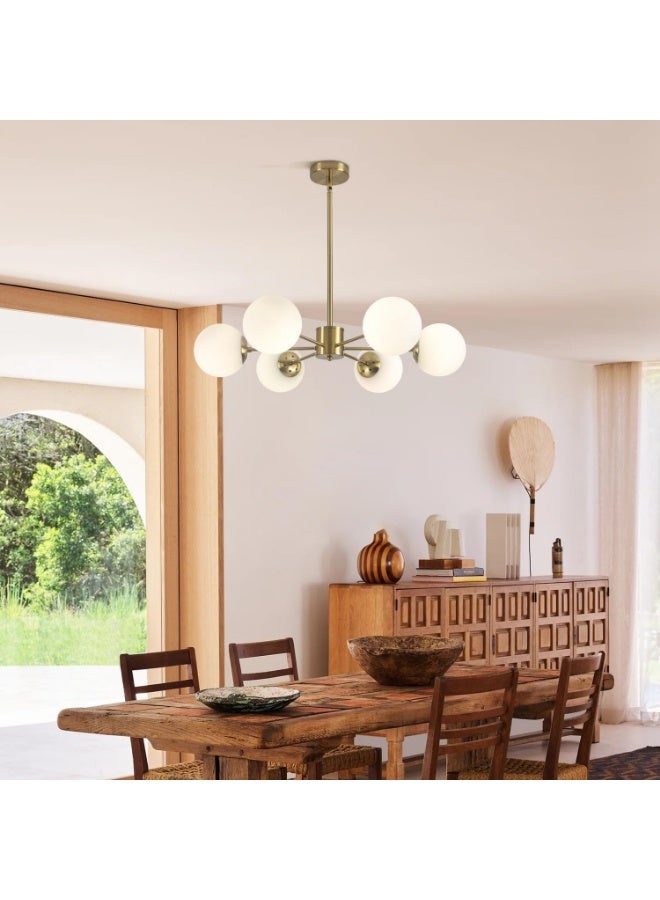 Modern Brass Globe Chandelier Ceiling Light – Gold Pendant Lighting with Frosted Glass Balls, Mid-Century Contemporary Hanging Light for Living Room, Dining Room & Bedroom - Image 5