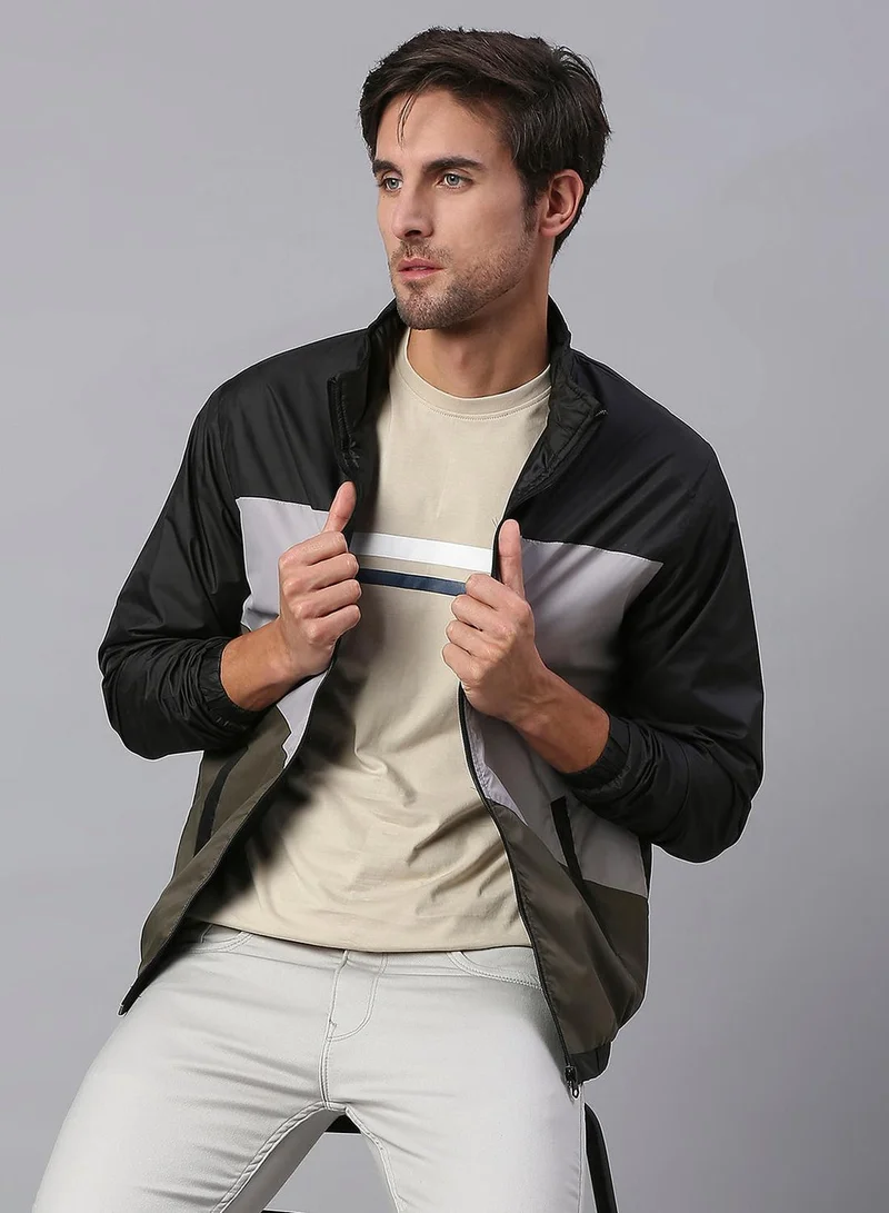 Dennis Lingo Men's Olive 100% Polyester Colour Blocked Regular Fit Jacket