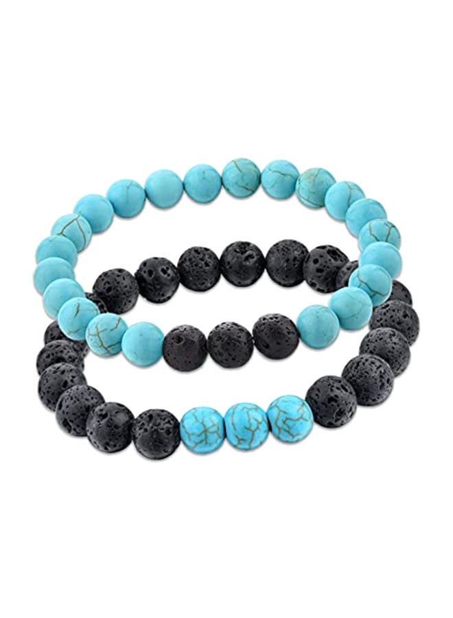 نيبمينينت 2-Piece Black Lava And Firoza/Turquoise Stone Bracelet - Image 1
