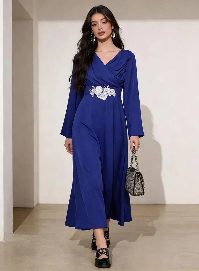 Take Two Blue Lace Patch A-Line Maxi Dress
