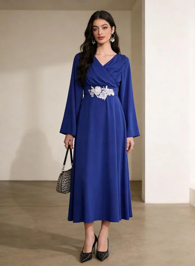Take Two Blue Lace Patch A-Line Maxi Dress