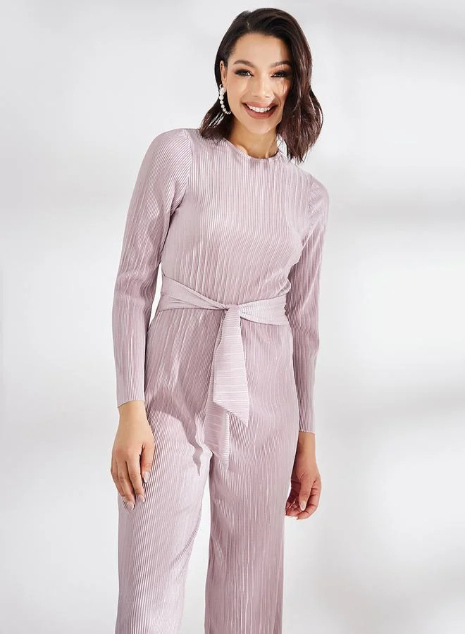 ستايلي Wide Leg Plisse Jumpsuit with Tie Waist