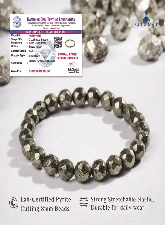 Chitshakti Natural Pyrite Bracelet for Men & Women Original Certified | Raw Pyrite Crystal Bracelet for Money, Success, Confidence & Positive Energy| Return Gifts for Guests | 8mm - Image 2