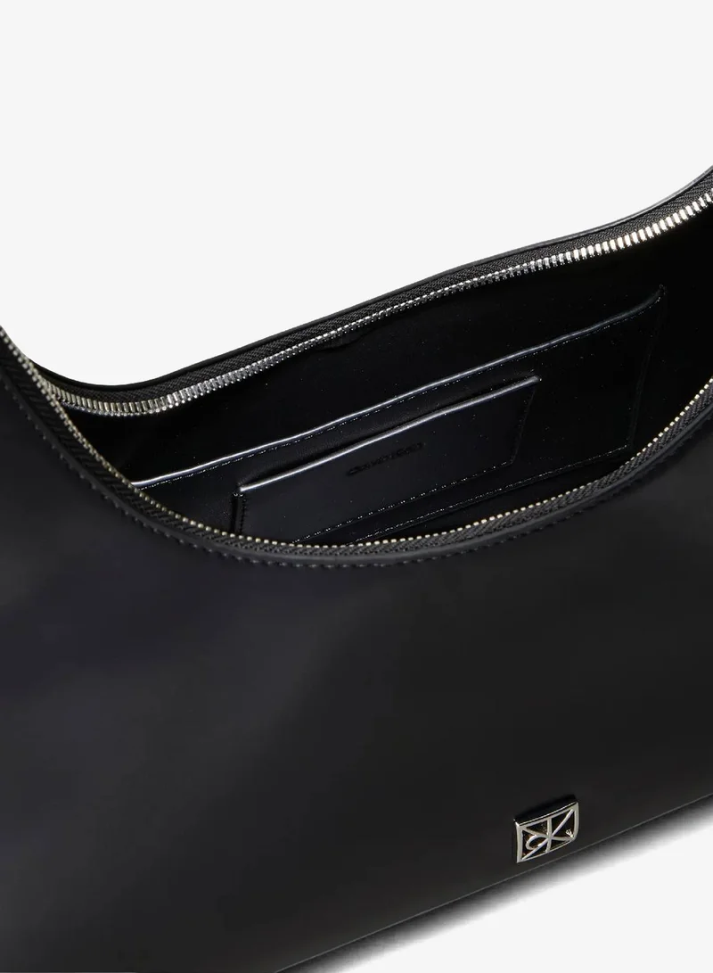 Calvin Klein Black Monogram Logo Emblem Leather Shoulder Bag for Women | Best Price UAE