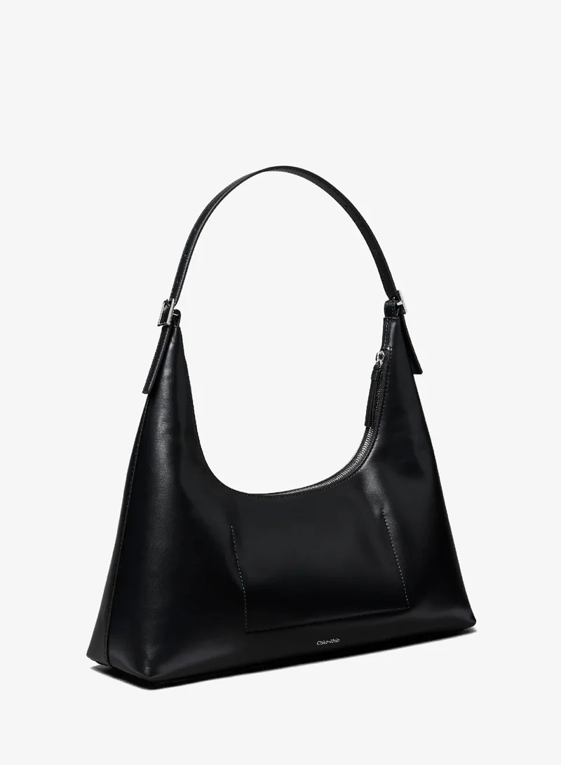 Calvin Klein Black Monogram Logo Emblem Leather Shoulder Bag for Women | Best Price UAE
