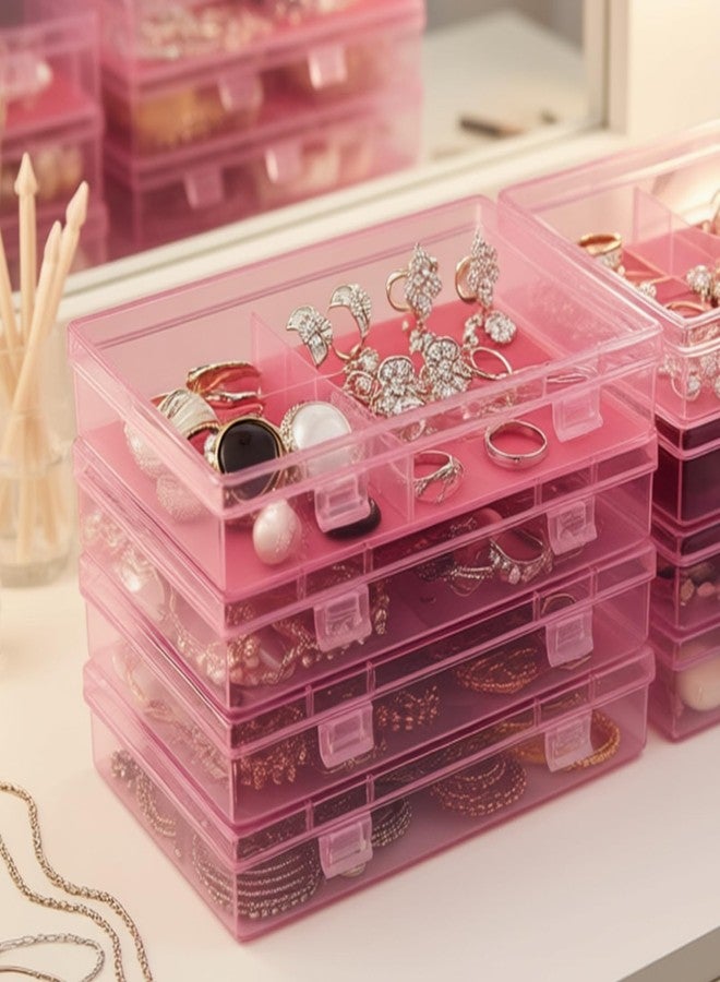 Goodma 4 Pieces Rectangular Plastic Boxes Empty Storage Organizer Containers with Hinged Lids for Small Items and Other Craft Projects (180 x 110 x 30 mm, Pink) - Image 4