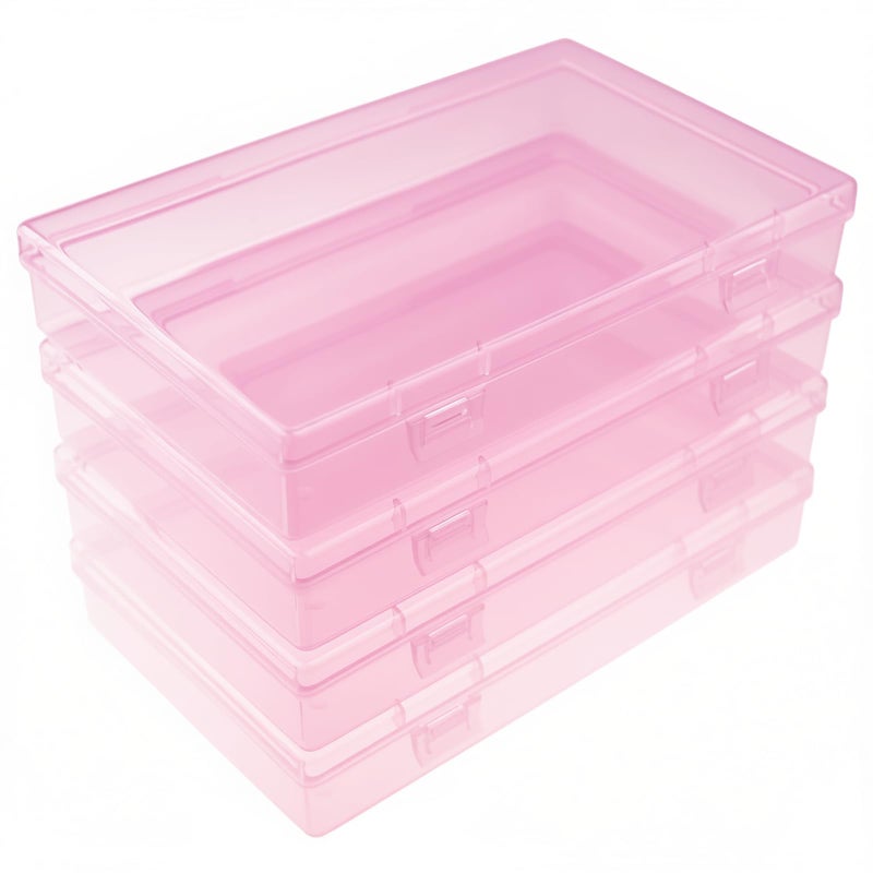 Goodma 4 Pieces Rectangular Plastic Boxes Empty Storage Organizer Containers with Hinged Lids for Small Items and Other Craft Projects (180 x 110 x 30 mm, Pink) - Image 1