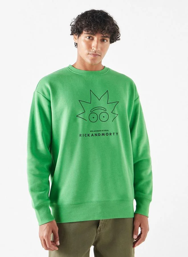 SP Characters Rick and Morty Print Sweatshirt with Long Sleeves
