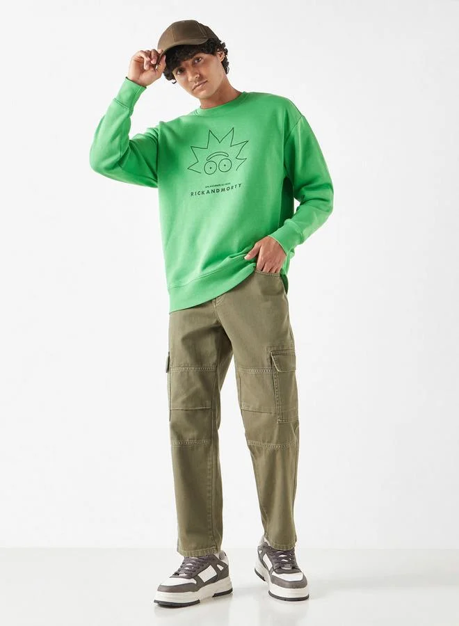 SP Characters Rick and Morty Print Sweatshirt with Long Sleeves