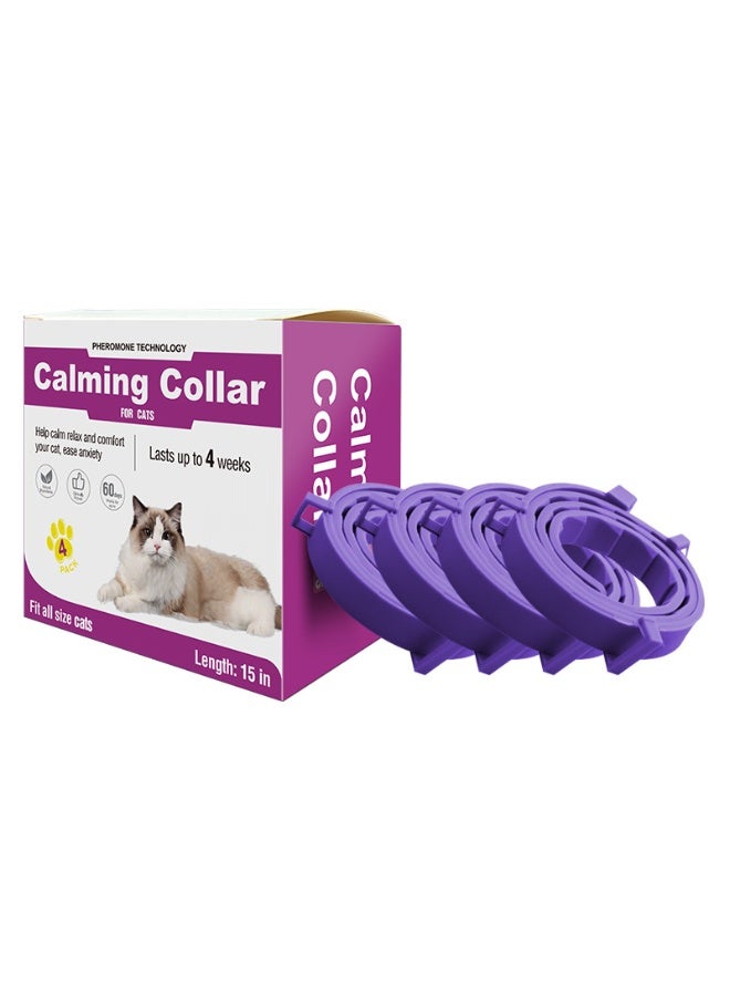 4 PCS Calming Cats Collar Adjustable Cat Calm Collar Lavender Scent Relaxing Cat Collar for Cats Reduce Stress Aggression Anxious, up to 15 Inches (Purple) - Image 1