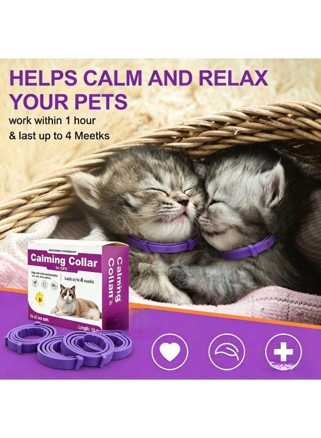 4 PCS Calming Cats Collar Adjustable Cat Calm Collar Lavender Scent Relaxing Cat Collar for Cats Reduce Stress Aggression Anxious, up to 15 Inches (Purple) - Image 2
