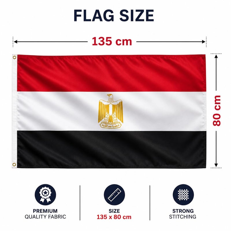 High quality Egypt National Flag Indoor Outdoor Display Banner Premium Fabric Decorative Hanging For Home Office School Events Celebrations Patriotic Wall Decoration Flag - Gold Felt - No Pole 135 x 80 CM - Image 3